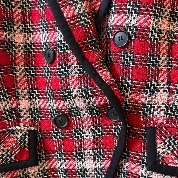 VERONICA BEARD Harriet Plaid Cutaway Tweed Dickey Blazer Red Sz 2 - Picture 7 of 10
